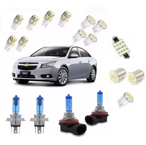 Kit Lâmpada Super Branca 8500k + Led Cruze 2011 À 2014