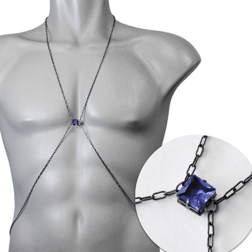 Body Chain Masculino Com Pedra Ametista Violeta