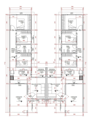 Projeto Arquitetônico Geminado 3 Quartos 81m²cada Lote 14x22