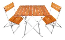 Comprar Mesa Plegable Aluminio Madera 84x75 + 2 Sillas Balcon Jardin