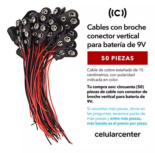 Lote 20 Piezas Cable 15cm Conector Para Pila 9v 9 Volts Voltios Broche  Bateria Pp3 Dc