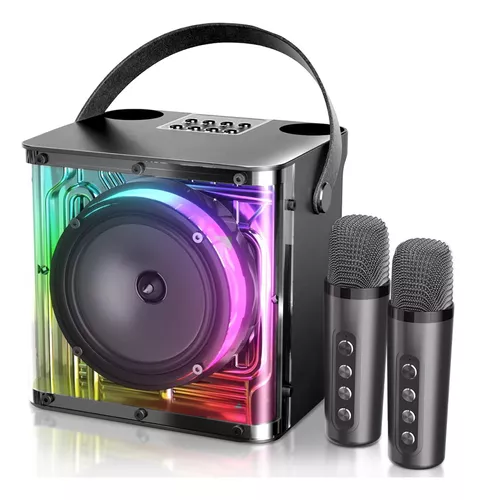 Paquete de 2 micrófonos inalámbricos Bluetooth para karaoke, altavoz  portátil de karaoke 5 en 1 con luz intermitente para cantar, compatible con  TV