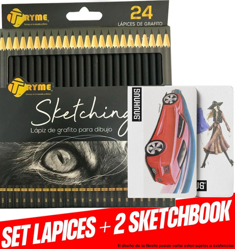 Set 2 Sketchbook + Juego De Lapices Tryme 24 Piezas 