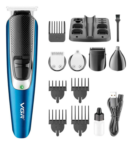 Maquina Corta Pelo Barba Trimmer Vgr V-172 Grooming Kit Usb Color Azul