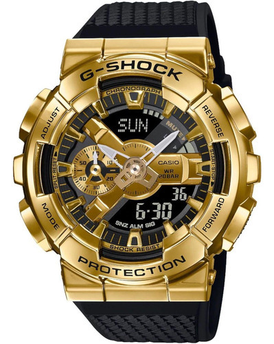 Reloj Casio G Shock Stainless Steel Bezel Original Dr Hombre Color de la correa Negro Color del bisel PVD Dorado Color del fondo Negro