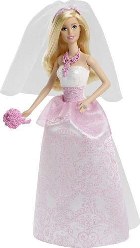 Barbie Muñeca De Novia En Vestido Blanco Y Rosa Con Velo Y.