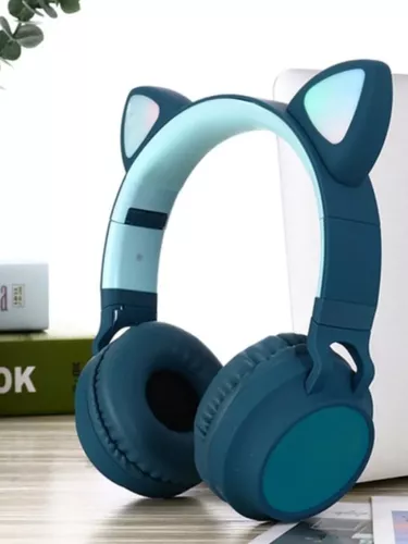 Fone Orelha de Gato Headphone Bluetooth Sem fio Led Tiara Azul Cód