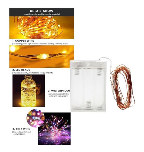 Luces Led Hada 10 Metros 100 Leds A Pilas Guirnalda