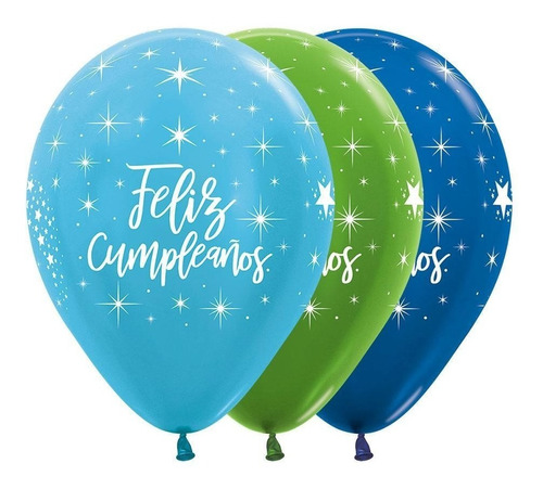 Globo En Satin Feliz Cumpleaños * 12 Unidades, R12, Niño