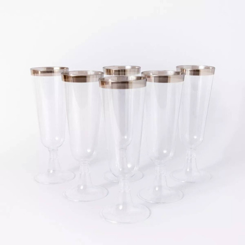 Taça De Acrílico Descartável Borda Prateada 160ml Com 24 Und