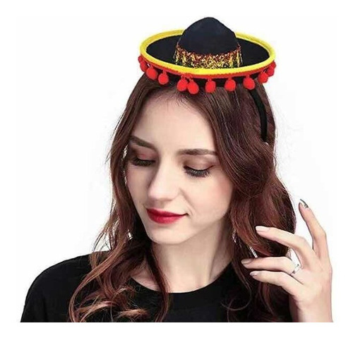 5 Diademas Sombrero Mexicano Fiesta Mexicana Con Pompones