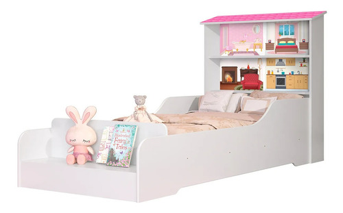 Cama tema Loja Tigo Cama Juvenil Liz (Casinha) solteiro cor branco/rosa com um design de princesas fabricado em mdf