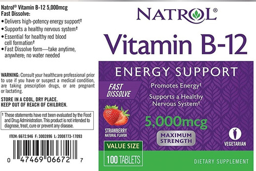 Vitamin B-12 (cyanocobalamin) 5000 Mcg X 100 Tabs Veg