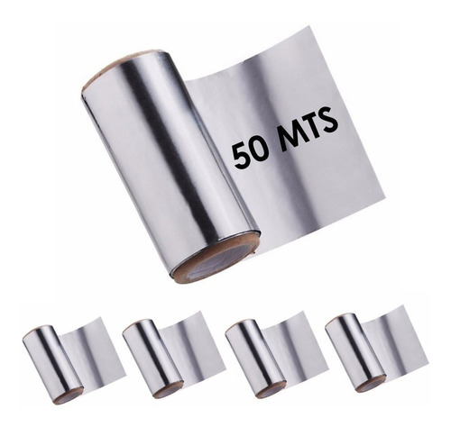 5 Rollos Papel Aluminio 10 Cm X 50 Mts P/ Mechas Claritos