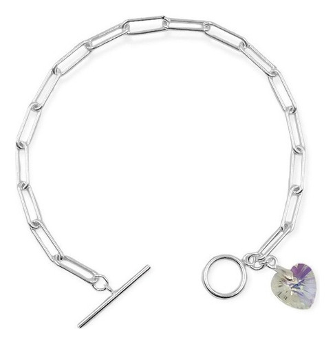 Pulsera De Plata 925 Con Dije Tipo Swarovski Corazón