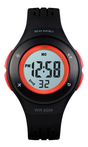 Reloj Niños Niñas Skmei 1455 Digital Alarma Cronometro Color de la malla Negro/Naranja Color del fondo Blanco