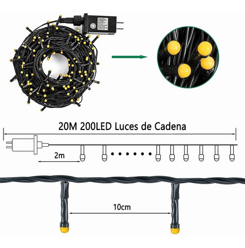 Imagen 3 de 7 de Guirnalda De Luz Esférica Navidad 20m 200 Led 8 Modos,cálido