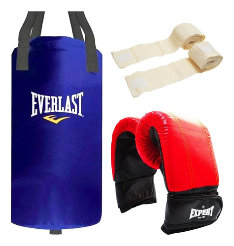 Set Bolsa Boxeo Everlast + Guante Guantillas + Vendas El Rey