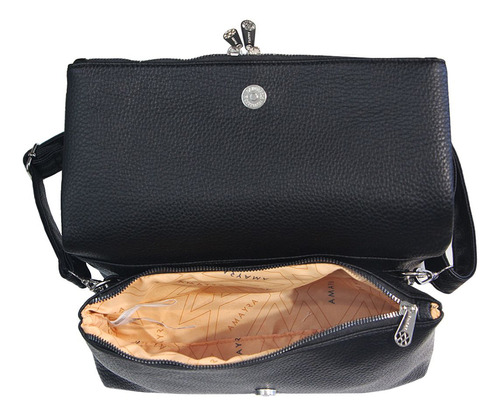 Bandolera Amayra Simil Cuero Con Solapa Y Cadena Para Salir Color Negro 67.c2631.1