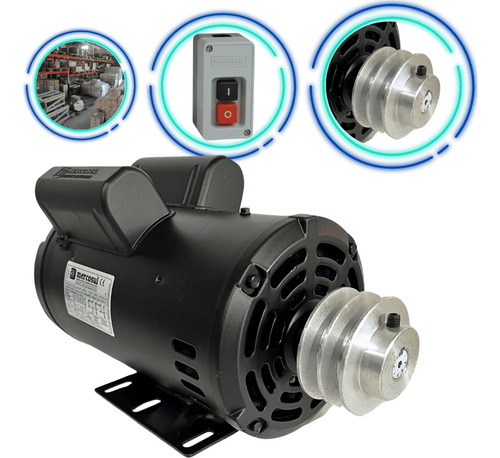 Motor Elétrico Monofásico 3cv Alta Rotação C/polia E Chave