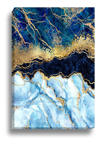 Quadro Decorativo Canvas Grande Pedra Azul Dourado 60x90 Cor Conforme Imagem Cor da armação Borda Infinita Tecido Canvas