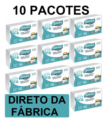 10 Pacotes Papel Toalha Interfolha Branco Secar Mão Banheiro Divino