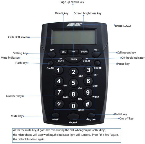Imagen 3 de 9 de Agptek Teléfono Call Center Teclad Pantalla Headset Cintillo