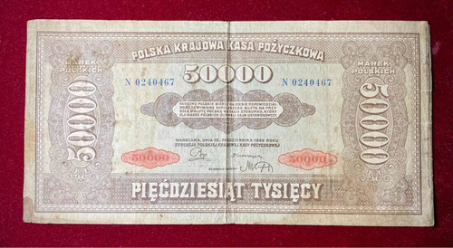 Billete 50000 Marek Polonia 1922 Pick 33 Gran Tamaño