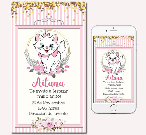 Invitaciones Digitales Gatita Marie - Los Aristogatos