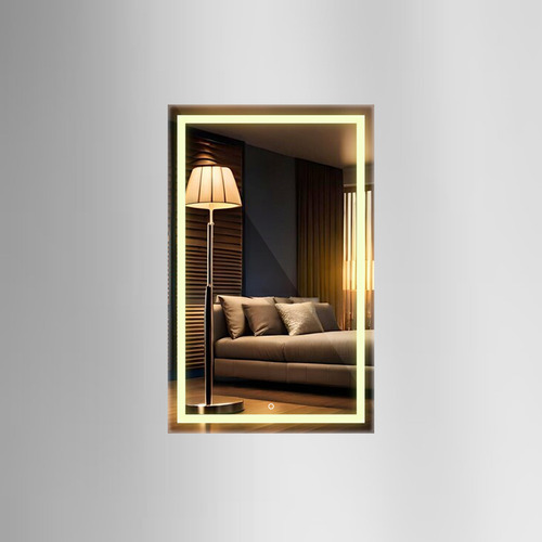 Espelho Grande Retangular Jateado Com Led 70x50 Lapidado Moldura Neutro