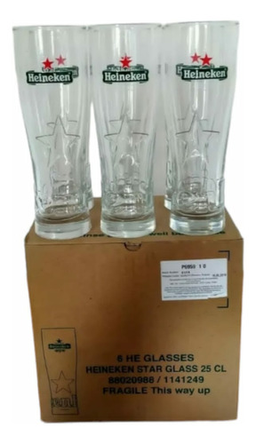 6 Vasos Cerveza Heineken Original 250 Ml En Caja Importados