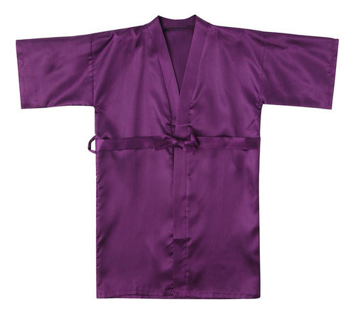 Chamarra Type Kimono De Satén De Seda Lisa Para Niñas, Bata