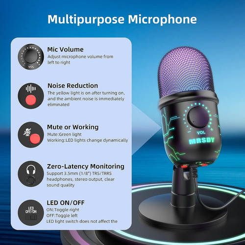 Mrsdy Microfono Para Juegos, Microfono De Computadora Usb