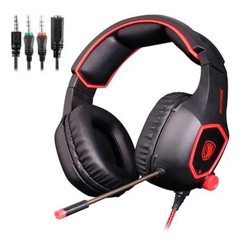 Auriculares Pc Ps4 Gamer Con Cable Y Microfono Luz Led Roja