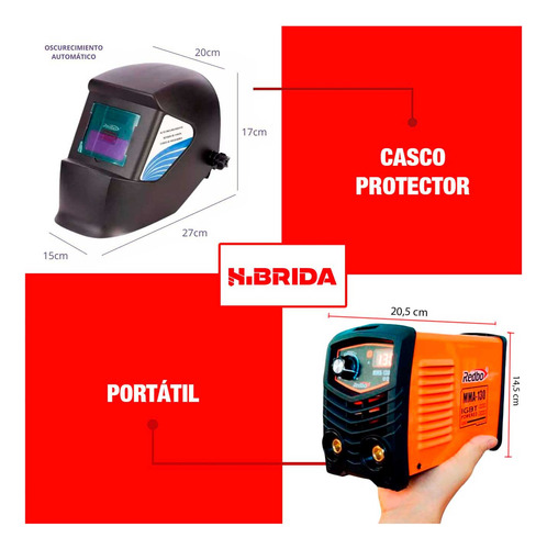 Soldadora Inversora Redbo + Careta Fotosensible 2 Escuadras