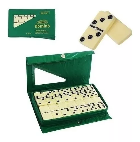 DOMINO 28 PECAS DE OSSO COM MALETA DE COURO JOGO PROFISSIONAL ESTOJO