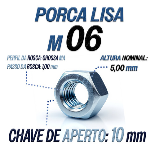 Kit Parafuso Sextavado 6mm Com Porca M6 X 10 - 100 Unidades