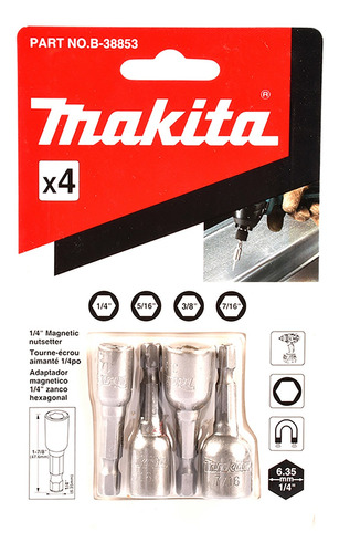 Makita B-38853 Dados Magneticos 4 Pzas (1/4 -5/16 -3/8 -7/16