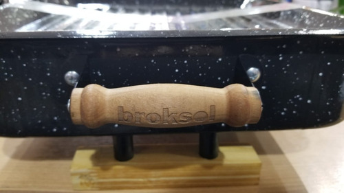 Brasero Parrilla De Mesa Enlozado C/ Patas Y Mangos Madera