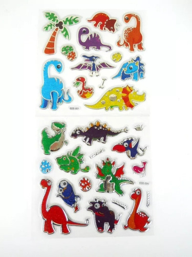 4 Blister Stickers Dinosaurios Con Relieve