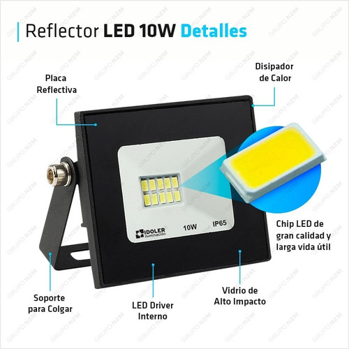 Reflector Led 10w Multiled Slim Bajo Consumo Exterior Color De La Carcasa Negro Color De La Luz Blanco Cálido