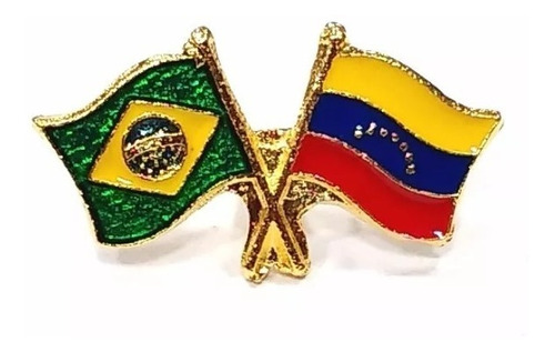 Bótom Pim Broche Bandeira Brasil X Venezuela Folheado A Ouro