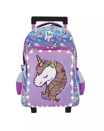 Footy Mochila Con Carro Unicornio Con Lentejuelas Y Luz - 48 Cm