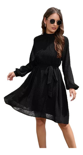 Vestido Casual De Moda Con Cinturón Manga Larga Para Mujer