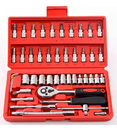 Kit Chaves 46 Peças Soquetes Catraca Ferramenta Vermelho
