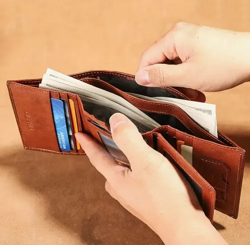 Billetera Cuero Genuino Ciephia Triple Pliegue Rfid Marrón Claro Liso