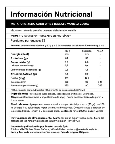 Proteina Metapure Whey Isolate Zero Carb 2 Kg Qnt