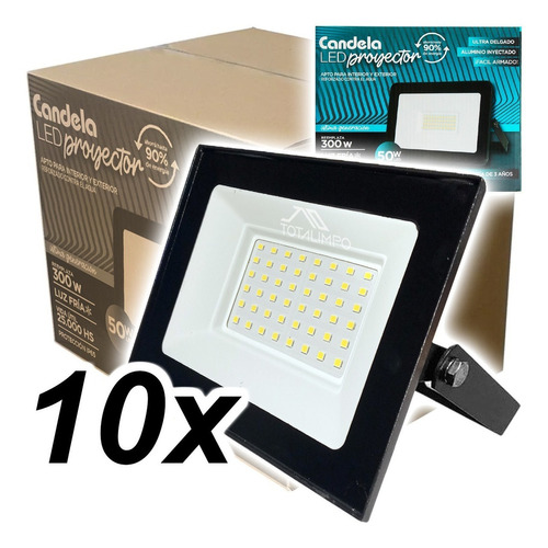 10 Reflectores Led 50w Inter/exter Proyector Candela 6847 Color De La Carcasa Negro Color De La Luz Blanco Frío