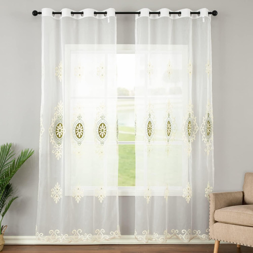 Vogol Cortinas Transparentes Florales Para Cocina, Cortinas 