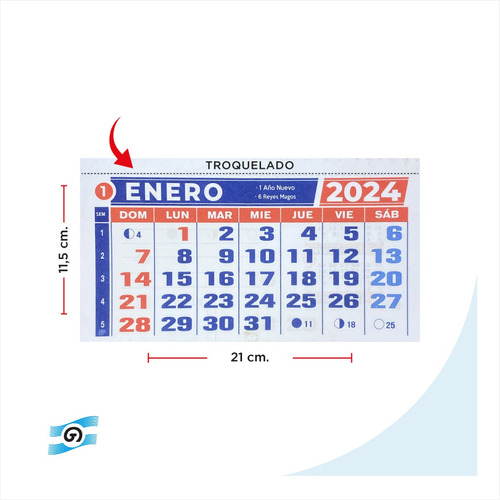Mensual Calendario 21x11,5cm Troquelado X100u